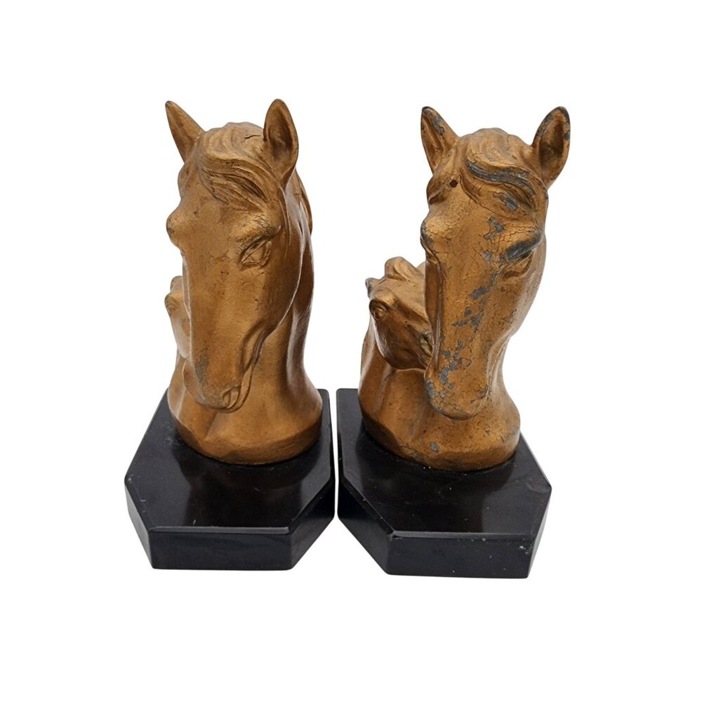 Antique JB Hirsch Horse Head Bookends - as found